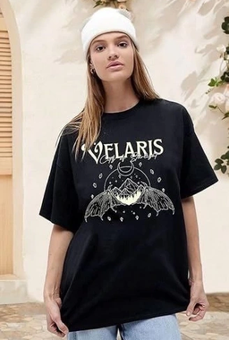 Bisiklet Yaka Baskılı T-shirt - Siyah