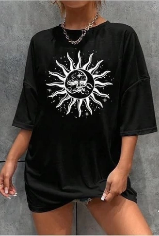 Bisiklet Yaka Baskılı T-shirt - Siyah