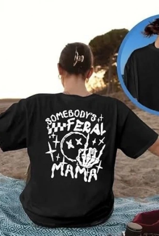 Bisiklet Yaka Baskılı T-shirt - Siyah