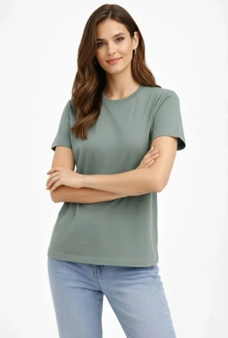 Bisiklet Yaka Tişört Regular Kalıp Basic Pamuklu Günlük Kullanım T-shirt - Mint Yeşili