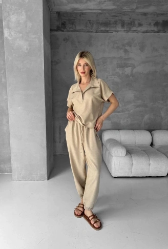 Bluz şalvar takım bej s255841