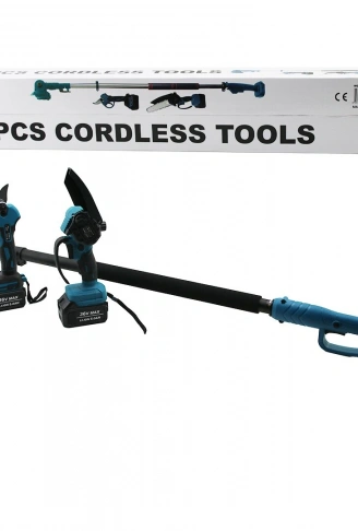 BN-5 CORDLESS TOOLS LTJ-6A ZZ-01 2 PCS SET 6" BUDAMA DAL KESME TESTERE=ŞARJLI--YAĞSIZ - ZİNCİRLİ + ŞARJLI BAĞ MAKASI TELESKOPİK UZAYAN METAL SAP=120--195CM (4940)