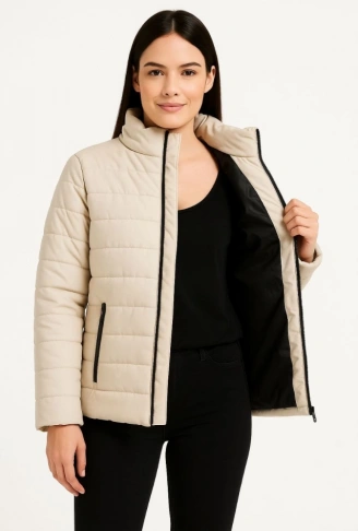 Bomber Mont Ceket – Su İtici Kumaş, Kapitone Astarlı, Fermuarlı, Kışlık - Bej