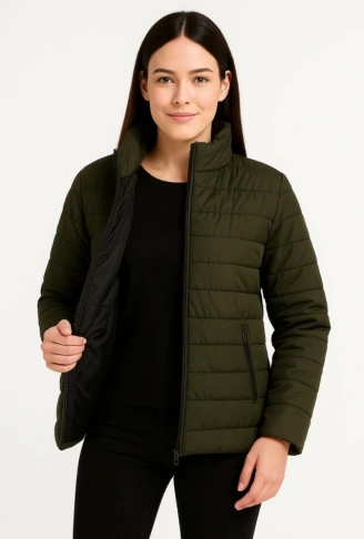 Bomber Mont Ceket – Su İtici Kumaş, Kapitone Astarlı, Fermuarlı, Kışlık - Haki