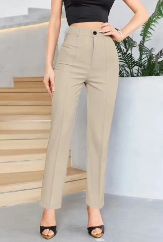 Bordo Renk Yüksek Bel Maskülen Kesim Kumaş Pantolon