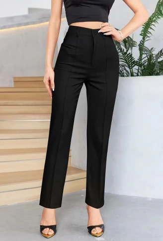 Bordo Renk Yüksek Bel Maskülen Kesim Kumaş Pantolon