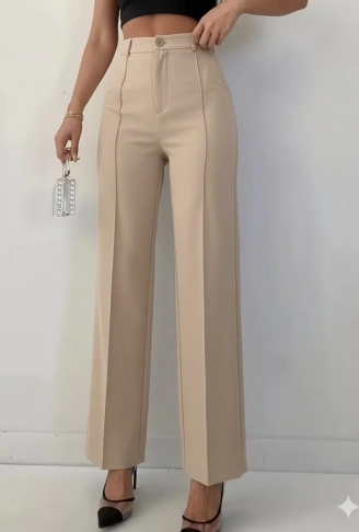 Bordo Renk Yüksek Bel Maskülen Kesim Kumaş Pantolon