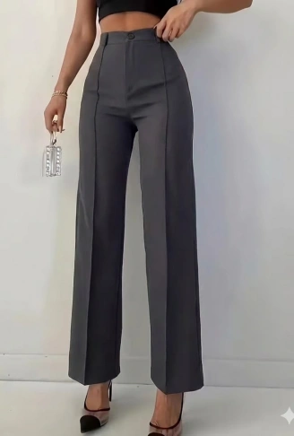 Bordo Renk Yüksek Bel Maskülen Kesim Kumaş Pantolon