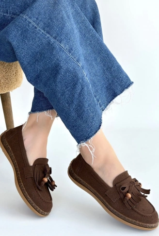 Boriy Kahverengi Deri Tozu Süet Babet Ayakkabı