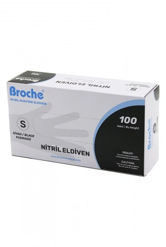 BROCH  S BEDEN SİYAH PUDRASIZ NİTRİL MUAYENE ELDİVENİ  100LÜ (4940)