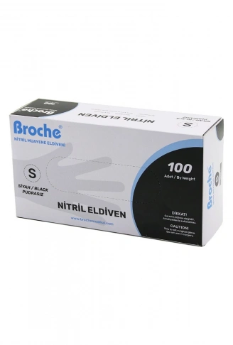BROCH  S BEDEN SİYAH PUDRASIZ NİTRİL MUAYENE ELDİVENİ  100LÜ (4940)