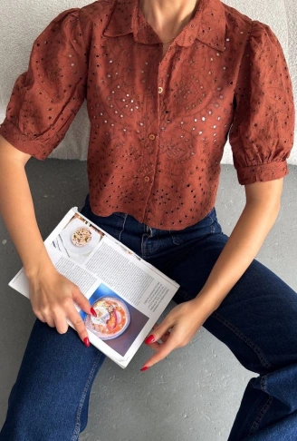 Brodeli crop gömlek s1023