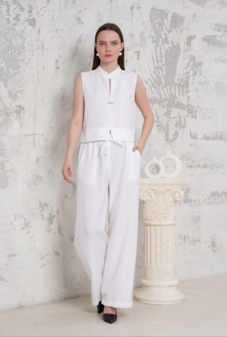 Broşlu yelek pantolon takım beyaz s255821