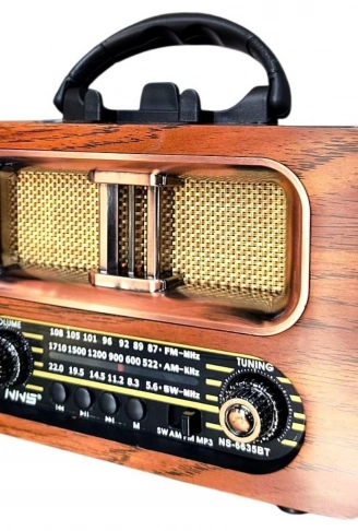 Büyük Boy Retro, Nostaljik, Ahşap Tasarım Bluetooth Hoparlörlü, Şarjlı, Taşınabilir FM/AM Destekli Radyo NS-6635 (4940)