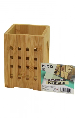 BÜYÜK - PENCERELİ  KARE=10X10CM  AHŞAP BAMBU KAŞIKLIK ORGANİZER (4940)