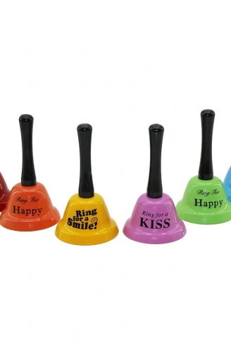 BÜYÜK   TUTMALI - SALLAMALI  RENKLİ METAL RESTORANT OTEL ZİLİ ÇAP: 7.5CM - PLS.SAPLI BOY: 13.5CM (4940)