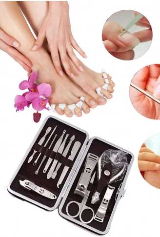 Çantalı Manikür Pensi Profesyonel ve Manikür Pedikür Seti 13 Parça Tırnak Eti İtici Ve Cımbız (4940)