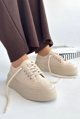 Carin Bej Keten Bağcıklı Spor Ayakkabı