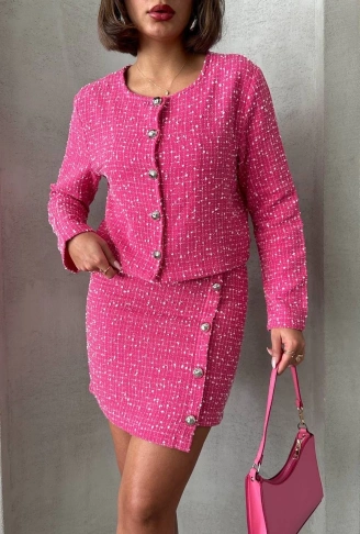 Ceketli etek takım chl kumaş fuşya h24443