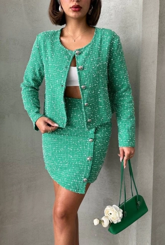 Ceketli etek takım chl kumaş yeşil h24443