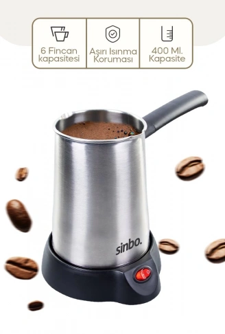 ÇELİK ELEKTRİKLİ CEZVE TÜRK KAHVE MAKİNESİ - 6FİNCAN=400ML ÇİFT YÖNLÜ DÖKME AĞIZ 360 DERECE DÖNEBİLEN TABAN SCM-2958 (4940)