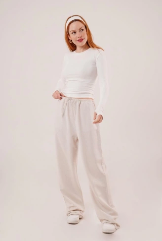 Cepli Bağlama Detaylı Keten Ekru Pantolon