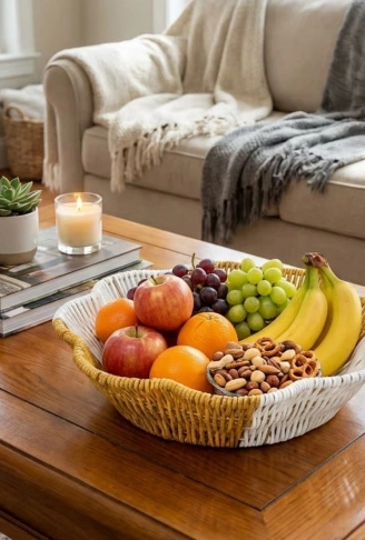 Çiçek Model Çift Renkli Plastik Rattan Ekmek ve Meyve Sepeti - Çok Amaçlı Banyo ve Mutfak Düzenleyici - Yıkanabilir Organizer (4940)