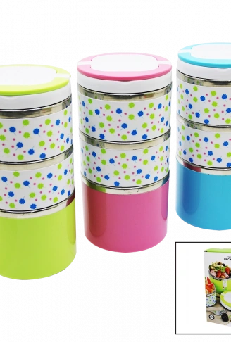 ÇİÇEKLİ 3LÜ SEFER TASI - SAKLAMA KABI RENKLİ 1.26LT (4940)