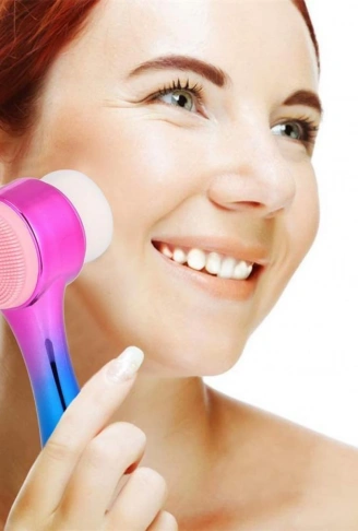 Çift İşlevli Renkli Cilt Yüz Temizleme Fırçası Peeling Masaj Etkili Gözenek Temizleyici Alet (4940)