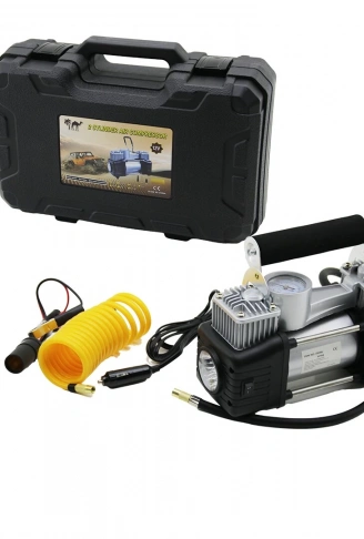 ÇİFT SİLİNDİR OTO - ARAÇ HAVA KOMPRESÖRÜ DC/12V - 23Amp - 150PSI FENERLİ BAR GÖSTERGELİ (4940)