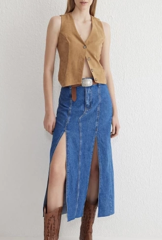 Çift yırtmaçlı jean etek s140