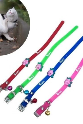 Çıngıraklı Zilli Sevimli Renkli Slikon Kedi Köpek Boyun Tasması (4940)