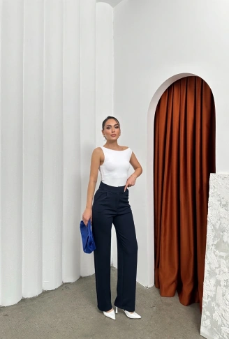 Cırtlı pantolon krep lacivert pt