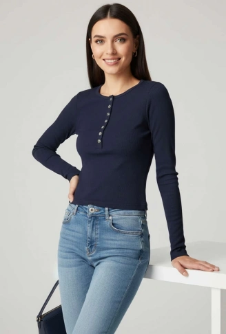 Çıtçıt Detaylı Bluz Lacivert T4343