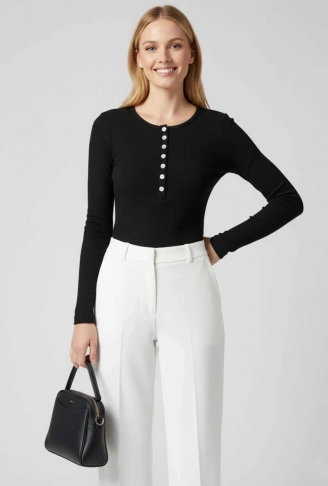 Çıtçıt Detaylı Bluz Siyah T4343