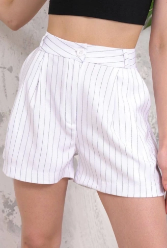 Çizgili düğmeli şort beyaz s2551251