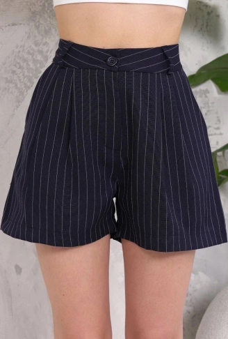 Çizgili düğmeli şort siyah s2551251