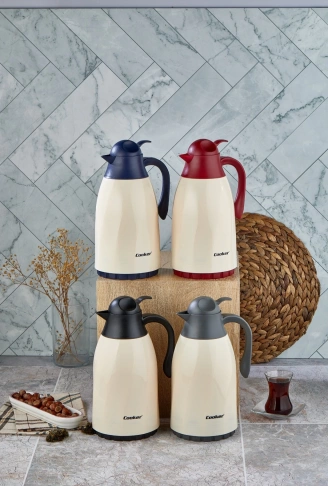 CKR-2075 1.3LT RENKLİ CAM HAZNELİ RETRO PLASTİK TERMOS (4940)