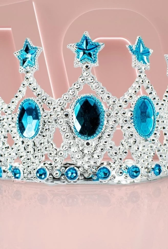 Çocuk Kraliçe Tacı - Mavi Yıldız İşlemeli Prenses Tacı 15x7 cm (4940)