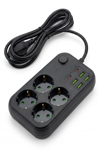 Çoklu Priz Uzatma Kablosu 4 Soket + 4 USB + 2 Type-C – Termal Akım Korumalı, Isıya Dayanıklı, Çocuk Korumalı Güvenli Priz 100-250V (4940)