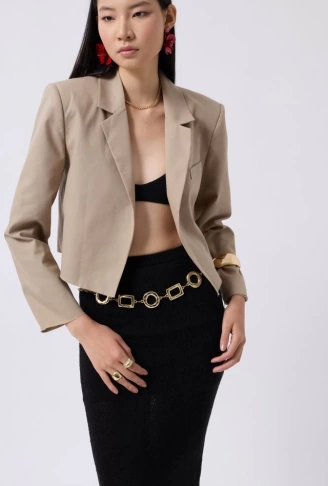 Crop Keten Blazer Ceket