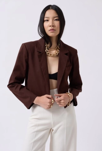 Crop Keten Blazer Ceket