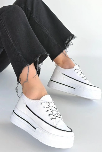 Dalen Beyaz Keten Bağcıklı Spor Ayakkabı