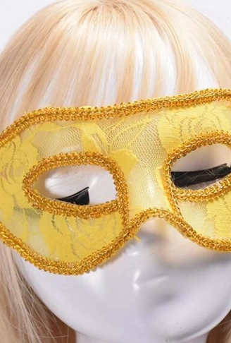 Dantel Tül Malzemeden İmal Sarı Renk Balo Parti Maskesi Venedik (4940)
