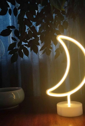 Dekoratif Pilli Ay Tasarımlı 3D Neon Led Masa Ve Gece Lambası (4940)