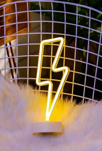 Dekoratif Şimşek Şeklinde Pilli Neon Led Lamba Süs Masa Lambası (4940)