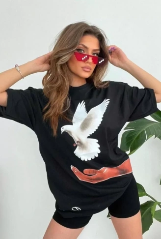 Dijital Baskılı T-Shirt - Siyah