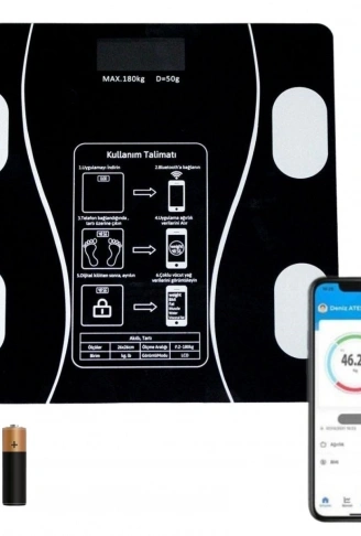 Dijital Baskül Yağ Ölçer Fonksiyonlu Akıllı Baskül Bluetooth Bağlantılı Tartı (4940)