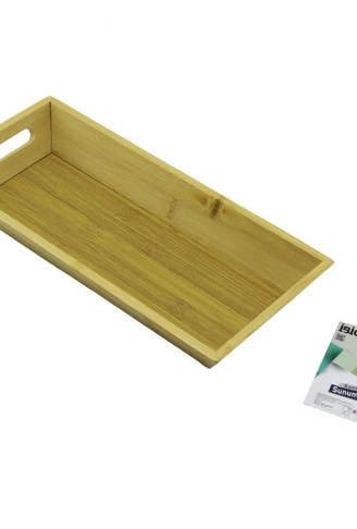 DİKDÖRTGEN=16X35CM  DERİN=4.5CM  AHŞAP BAMBU SUNUM TEPSİSİ ÇİFT OYMA KULPLU (4940)