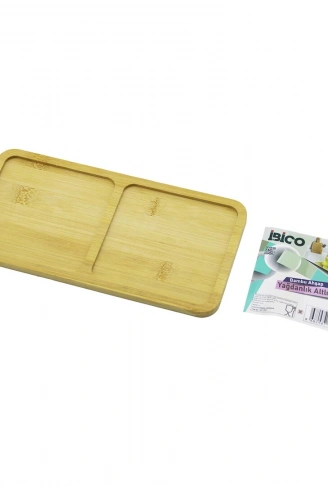 DİKDÖRTGEN 2 BÖLMELİ AHŞAP BAMBU YAĞDANLIK ALTLIK MİNİ TEPSİ 12 X 23.4 X 0.8CM (4940)